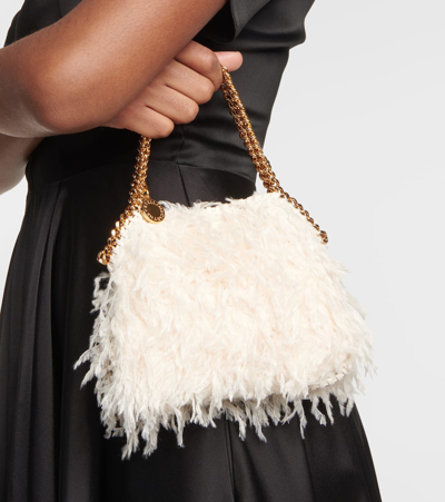 Shop Stella Mccartney Falabella Mini Faux Feather Shoulder Bag In White