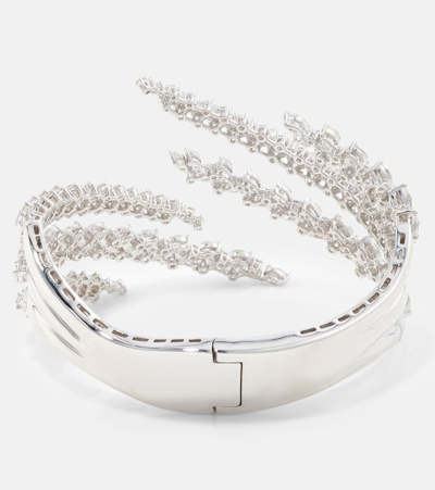 Yeprem 8kt White Gold Cuff With Diamonds In Silver
