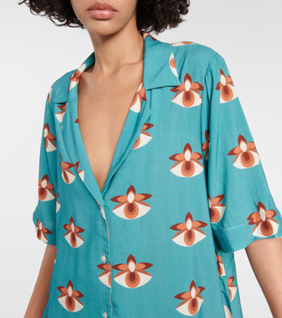 Shop Adriana Degreas Vintage Orchid V-neck Printed Shirt In Blue