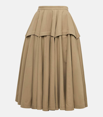 Shop Bottega Veneta Cotton-blend Midi Skirt In Beige