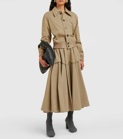 Bottega Veneta Layered Pleated Cotton-poplin Midi Skirt In Beige