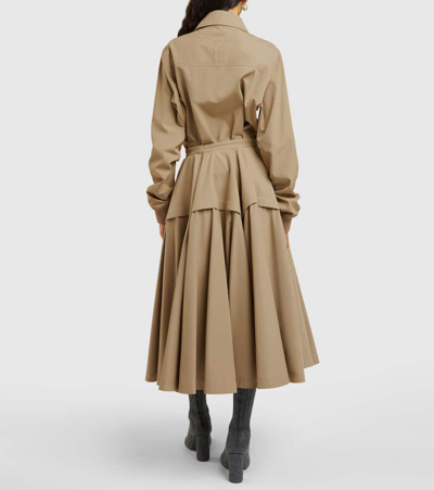 Shop Bottega Veneta Cotton-blend Midi Skirt In Beige