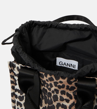 Shop Ganni Small Leopard-print Tote Bag In Multicoloured