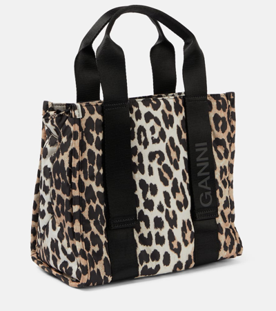 Shop Ganni Small Leopard-print Tote Bag In Multicoloured