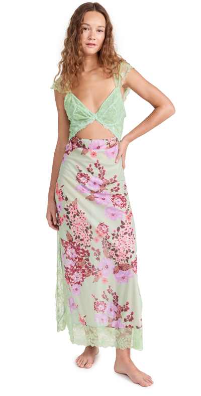 Free People Suddenly Fine Maxi Slip Dress Sage Combo Xs In Sage Combo