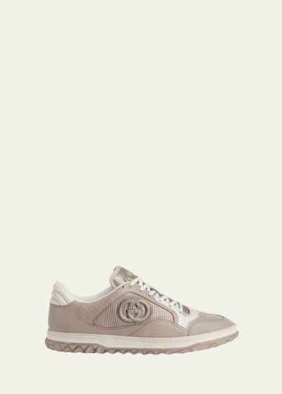 Shop Gucci Men's Mac 80 Embroidered Leather Low-top Sneakers In Oatmeal