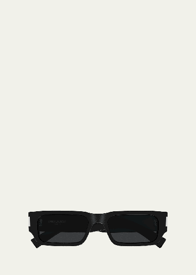 Saint Laurent Men's Sl 660 Acetate Rectangle Sunglasses In Shiny Solid Black