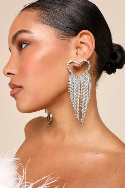 Shop Petit Moments Lovely Sparkle Silver Heart Rhinestone Fringe Earrings