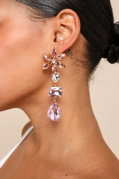 Shop Lulus Glittering Blooms Pink Multi Rhinestone Flower Drop Earrings