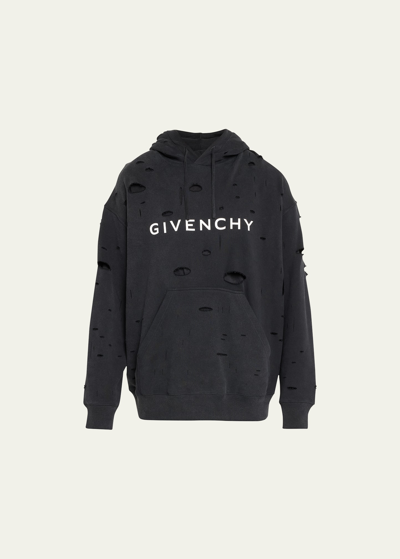 Shop Givenchy Men's Oversized Destroyed Terry Sweatshirt In Faded Black