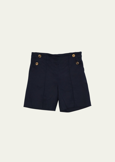 Shop Versace Girl's Cotton Gabardine Shorts In Navy