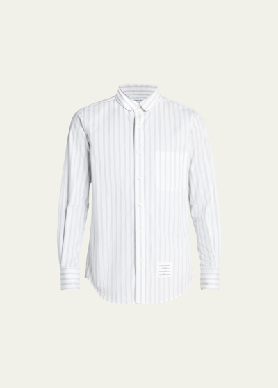 Shop Thom Browne Men's Stripe Poplin Club-collar Sport Shirt In Medium Grey