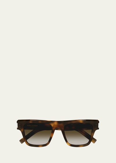 Shop Saint Laurent Men's Sl 469 Acetate Rectangle Sunglasses In Havana