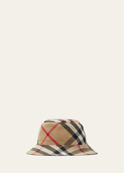 Shop Burberry Men's Reversible Check Bucket Hat In Black