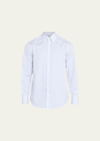 Shop Brunello Cucinelli Men's Striped Cotton Sport Shirt In C100 White Blue