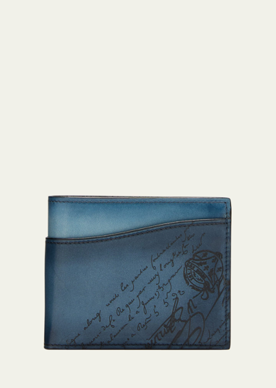 Shop Berluti Men's Makore Slim Scritto Leather Bifold Wallet In Iris