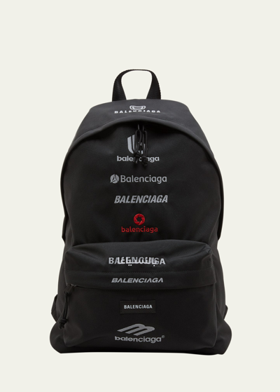 Shop Balenciaga Men's Explorer Multilogo Nylon Backpack In Noir