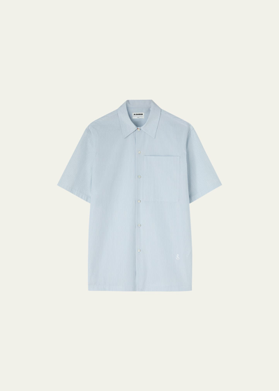 Shop Jil Sander Men's Friday Am Cotton Stripe Short-sleeve Shirt In Blue Fly C