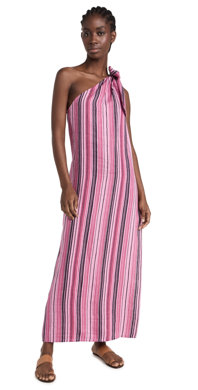 Shop Lisa Marie Fernandez Sarong Dress Raspberry Striped Linen