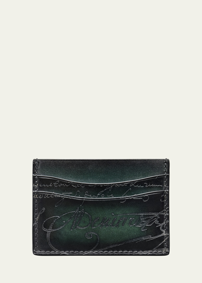 Shop Berluti Men's Bambou Scritto Leather Card Holder In Opuntia