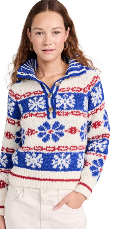 Shop Mother The Buttoned Funnel Sweater Snow Daze