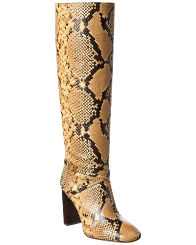 Shop Tory Burch Pull-on Snake-embossed Leather Knee-high Boot In Brown