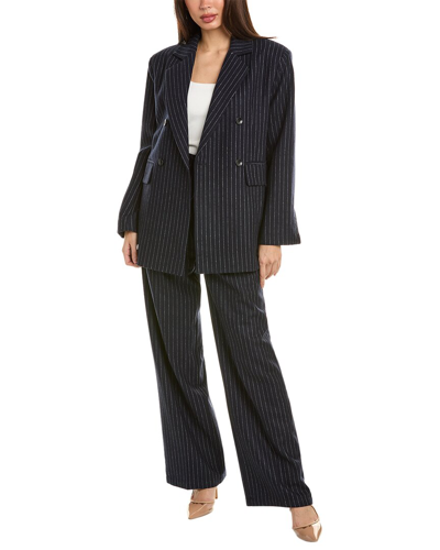 Shop Beulah 2pc Wool-blend Stripe Suit In Navy