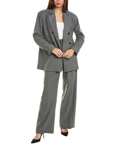 Shop Beulah 2pc Wool-blend Stripe Suit In Grey