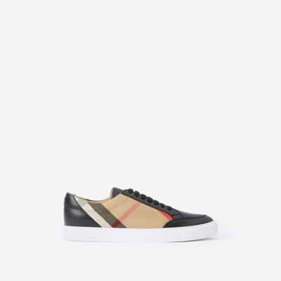 Shop Burberry House Check And Leather Sneakers In Black
