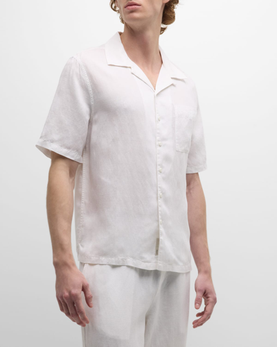 Shop Onia Men's Air Linen Convertible Collar Short-sleeve Shirt In White