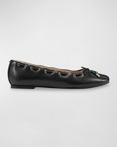 Shop Marc Fisher Ltd Letizia Leather Bow Ballet Flats In Black
