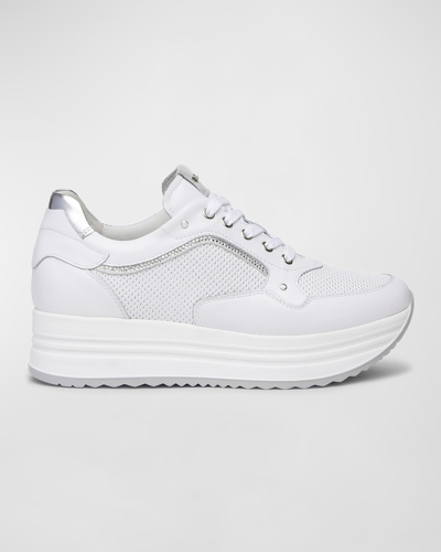 Shop Nerogiardini Perforated Leather Platform Sneakers In White