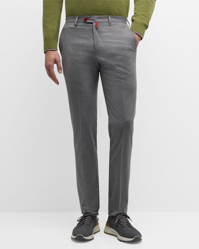 Shop Kiton Men's Twill Regular Fit Pants In Dark Gray