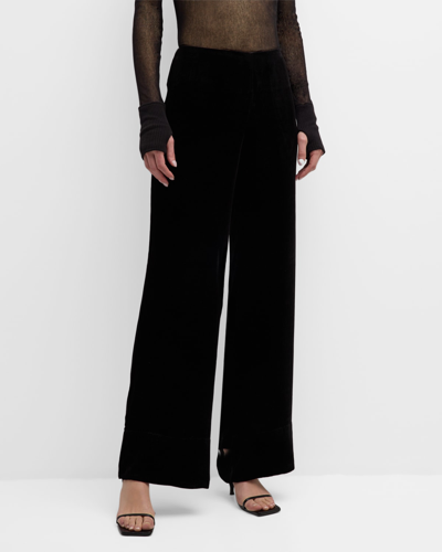 Shop Totême Mid-rise Velvet Straight-leg Trousers In Black
