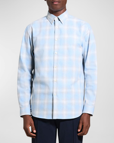 Shop Theory Men's Irving Flannel Button-down Shirt In Blue Multi