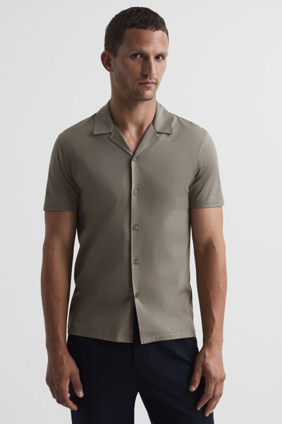 Shop Reiss Caspa - Taupe Mercerised Jersey Cuban Collar Shirt, M