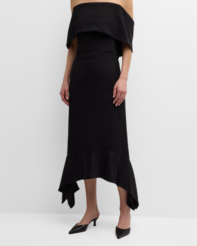Shop Totême Satin Sash Crepe Midi Skirt In Black