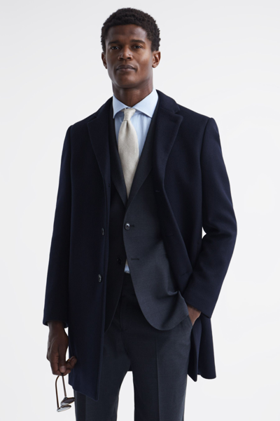 Shop Reiss Gable - Navy Gable Wool-blend Epsom Overcoat, S