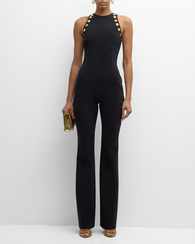 Shop Chiara Boni La Petite Robe Sleeveless Mirror-embellished Jumpsuit In Black