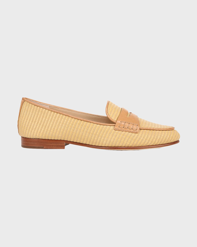 Shop Veronica Beard Raffia Leather Slip-on Penny Loafers In Naturalnat