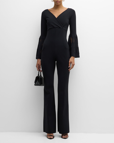 Shop Chiara Boni La Petite Robe Cutout Bell-sleeve Jumpsuit In Black