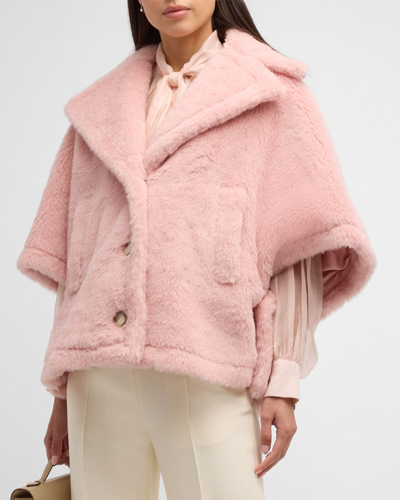 Shop Max Mara Aleggio Pink Teddy Wool-blend Cape
