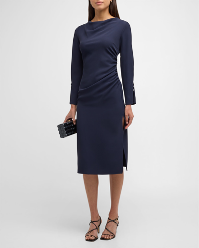 Shop Marella Luchino Cowl-neck Crepe Midi Dress In Navy