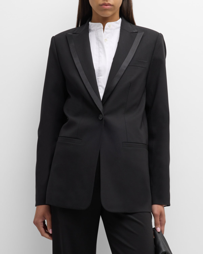 Shop Co Satin-trim Single-breasted Tuxedo Jacket In Black