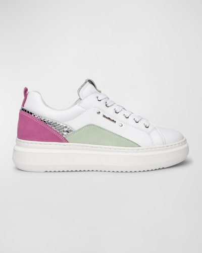 Shop Nerogiardini Colorblock Mixed Leather Low-top Sneakers In White