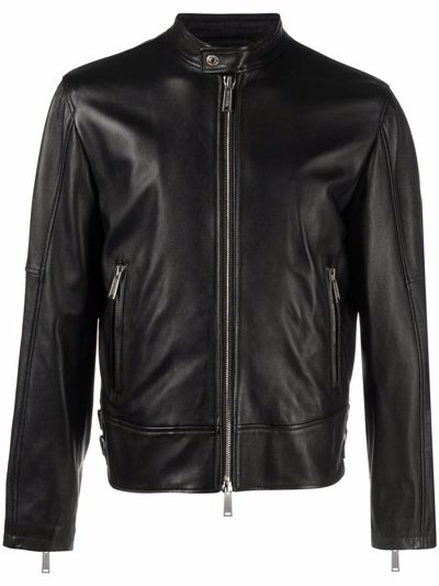 Shop Dsquared2 Black Leather Zip-up Jacket
