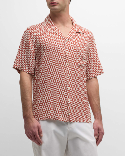 Shop Onia Men's Geometric-print Short-sleeve Camp Shirt In Burnt Red