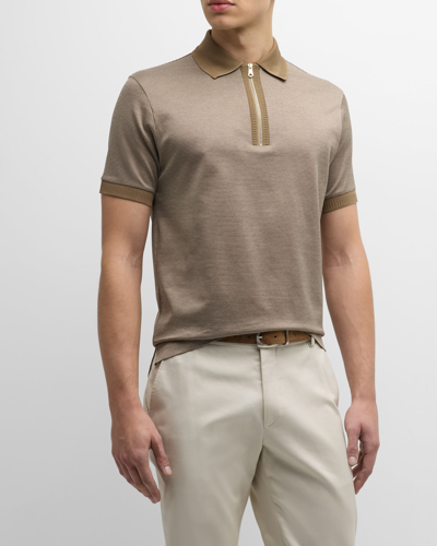 Shop Paul Smith Men's Birdseye Cotton Quarter-zip Polo Shirt In 67 Tan
