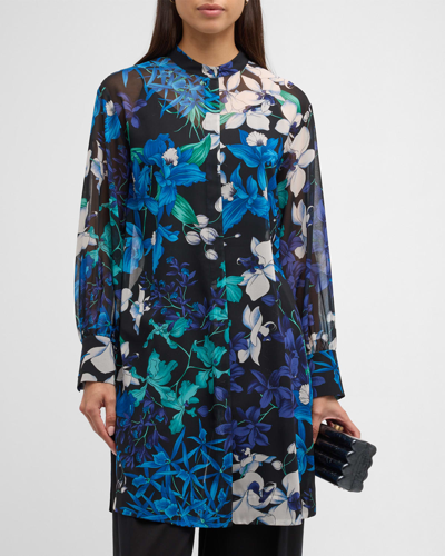 Shop Kobi Halperin Amy Sheer Floral-print Chiffon Blouse In Iris Blue Multi