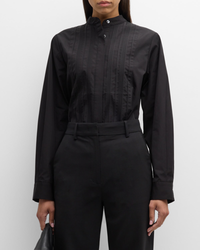 Shop Co Pleated Bib-front Tuxedo Shirt In Black